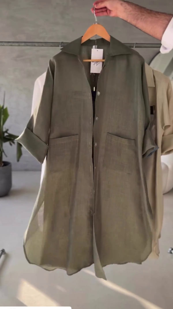 Coat Style Long Shirt & Trouser Set For Women