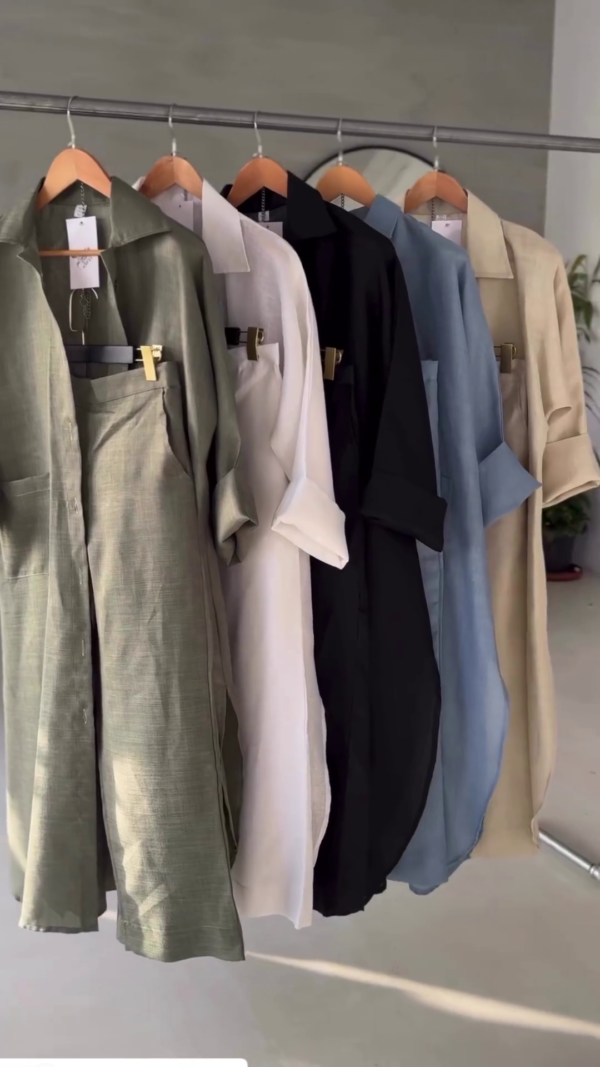 Coat Style Long Shirt & Trouser Set For Women - Image 7