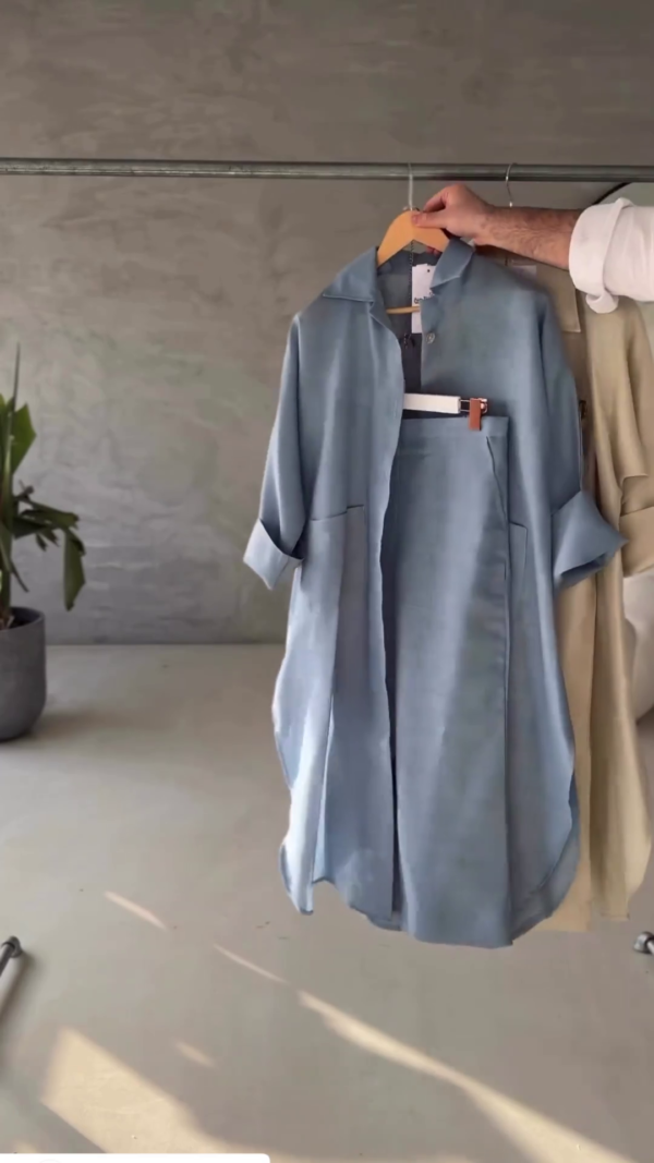 Coat Style Long Shirt & Trouser Set For Women - Image 6