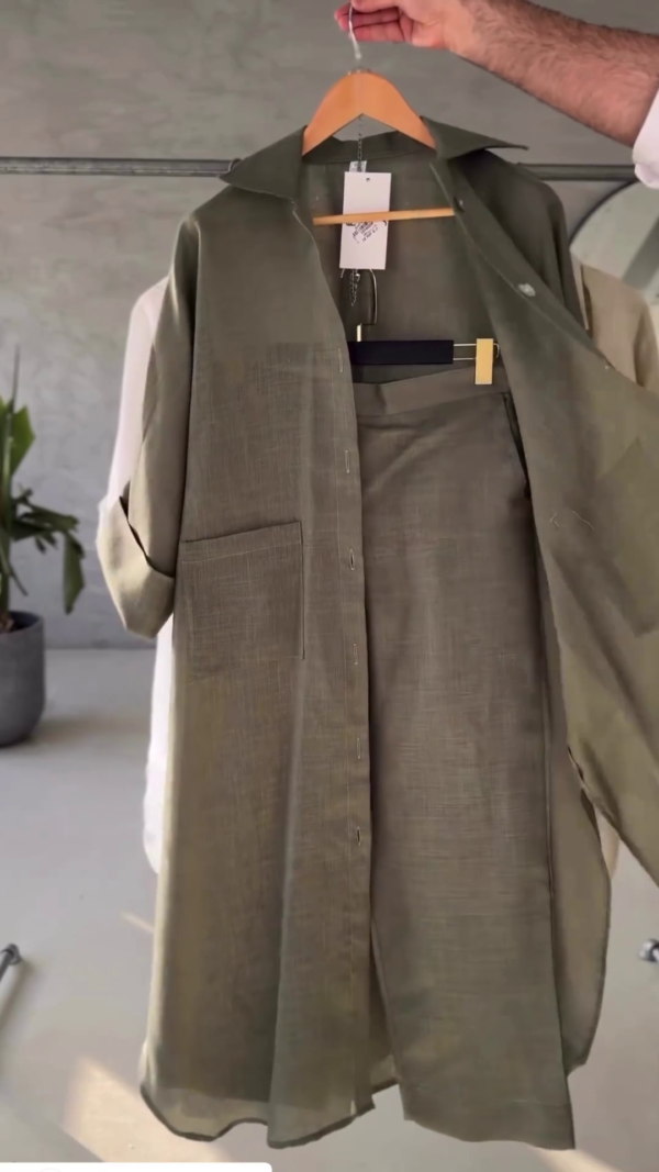 Coat Style Long Shirt & Trouser Set For Women - Image 4
