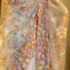 Georgette Floral Printed & Hand Embroidered Pre-Draped Saree Set - Image 5