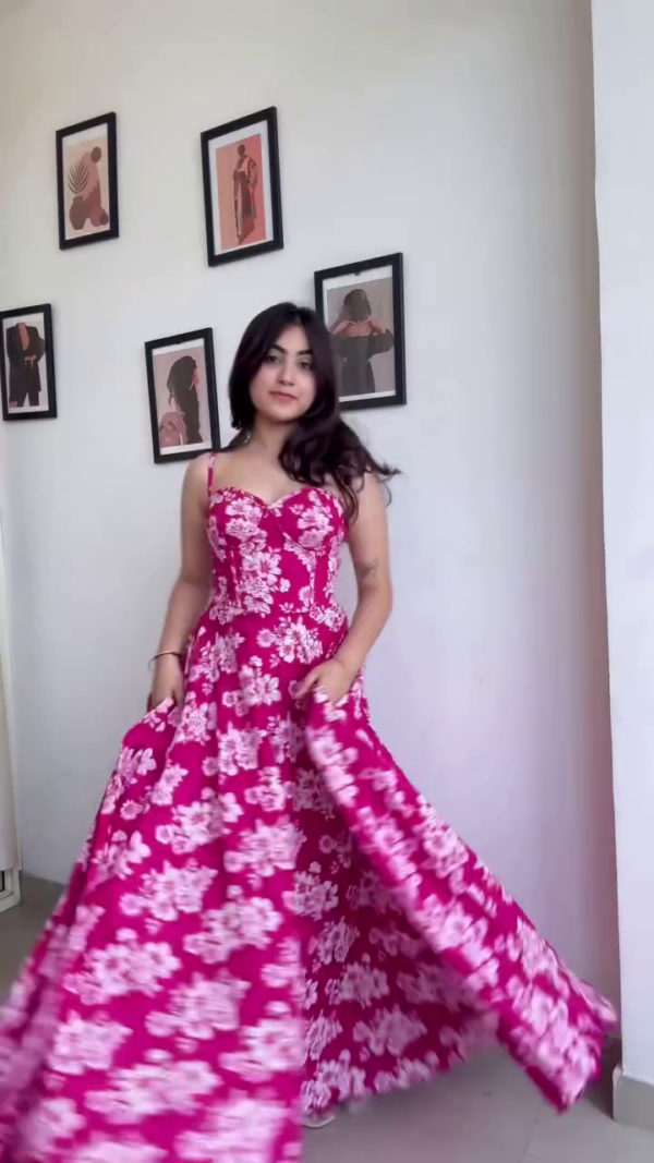 Poly Crepe Sleeveless Floral Printed Stylish Design Dress for Women | Girls - Image 4