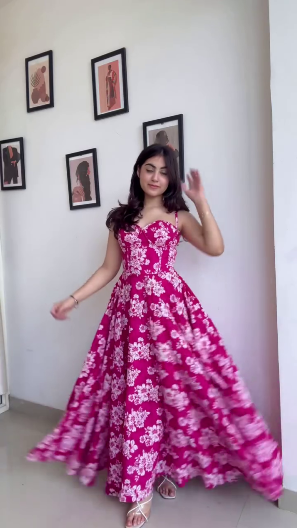 Poly Crepe Sleeveless Floral Printed Stylish Design Dress for Women | Girls