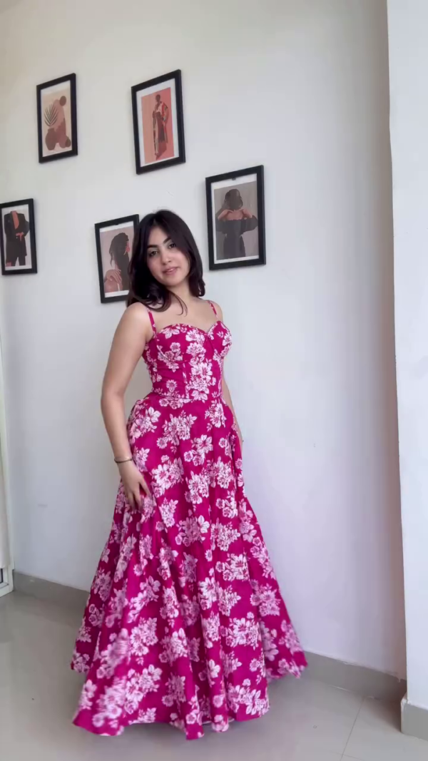 Poly Crepe Sleeveless Floral Printed Stylish Design Dress for Women | Girls - Image 2