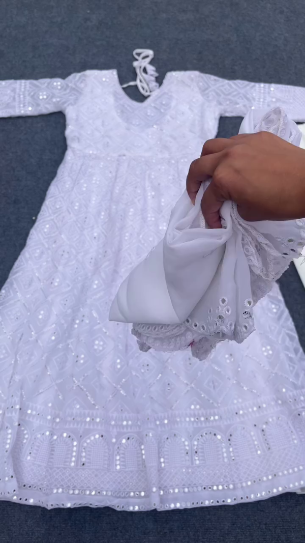 Stylish White Color Sequence Work With Embroidery Work Gown - Image 4