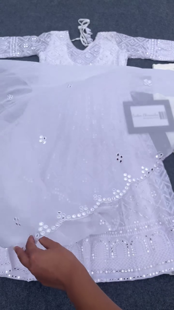 Stylish White Color Sequence Work With Embroidery Work Gown - Image 3