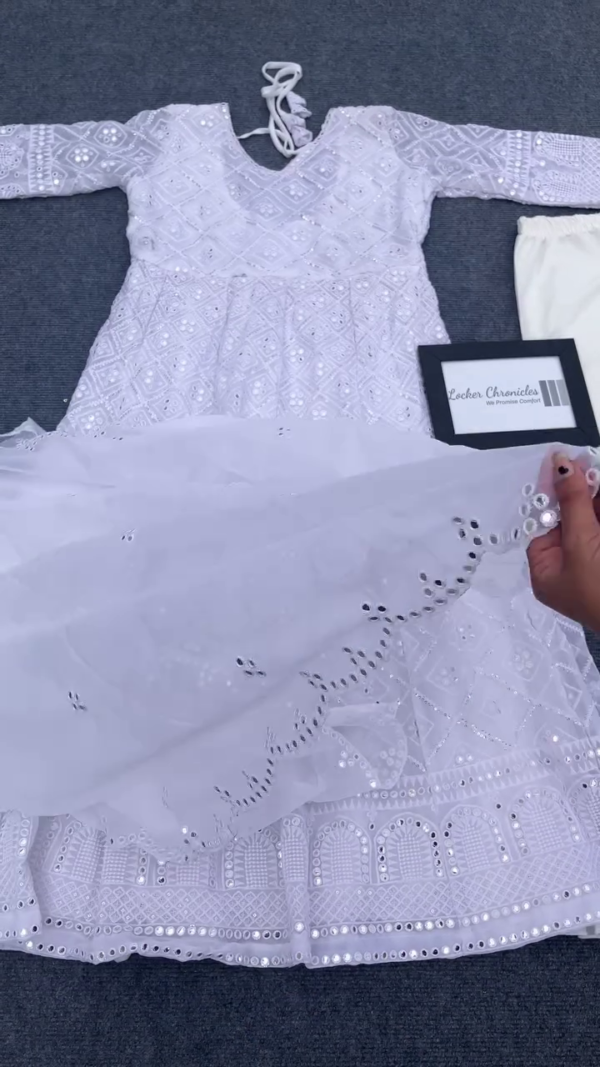 Stylish White Color Sequence Work With Embroidery Work Gown