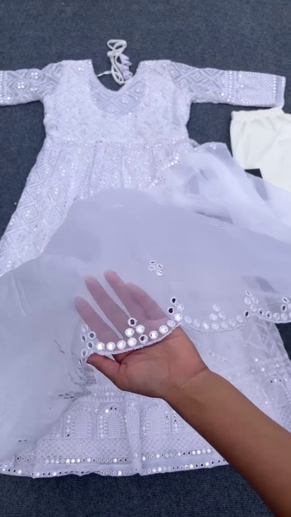 Stylish White Color Sequence Work With Embroidery Work Gown - Image 5