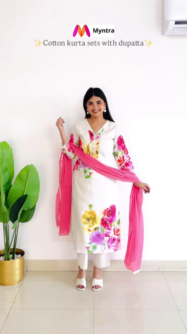 Womens Beautiful Kurti With Pant and Dupatta Set Latest Design Fashionable - Image 6