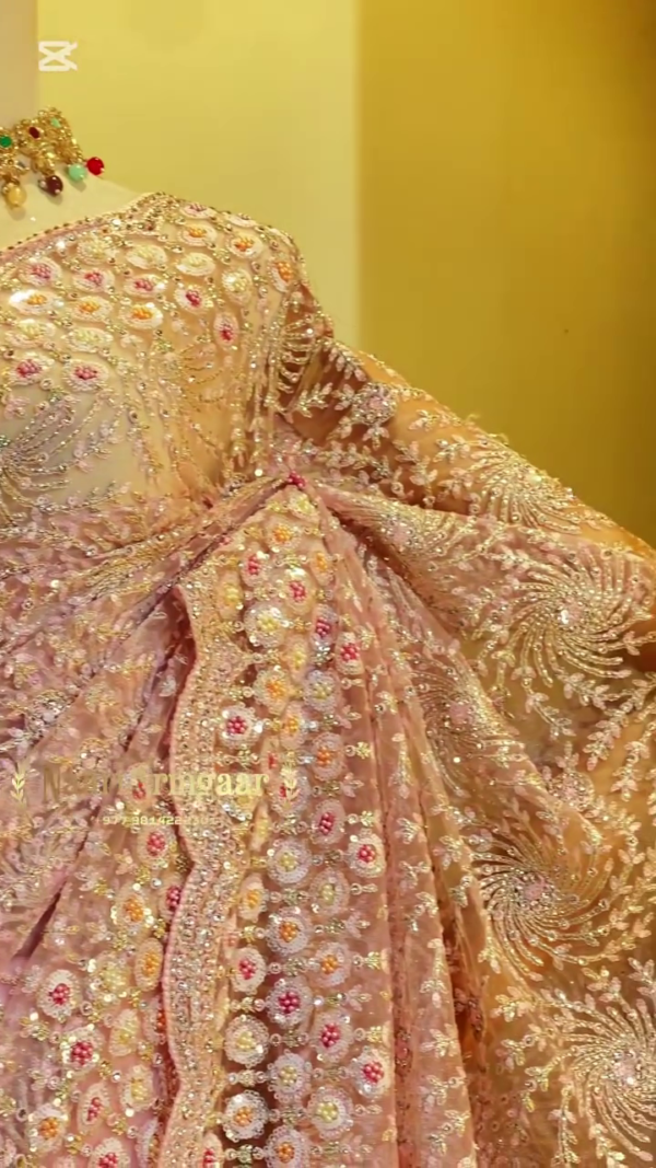 Beige Sequins Embroidered Net Designer Saree with Readymade  Blouse - Image 6