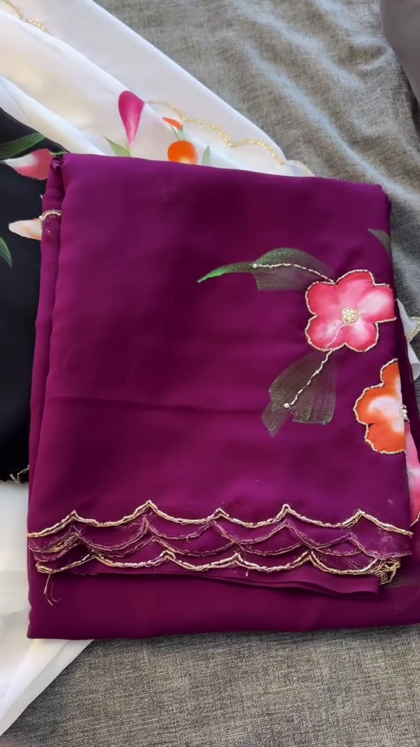 Fancy Aari bharat cutwork digital printed  saree - Image 6